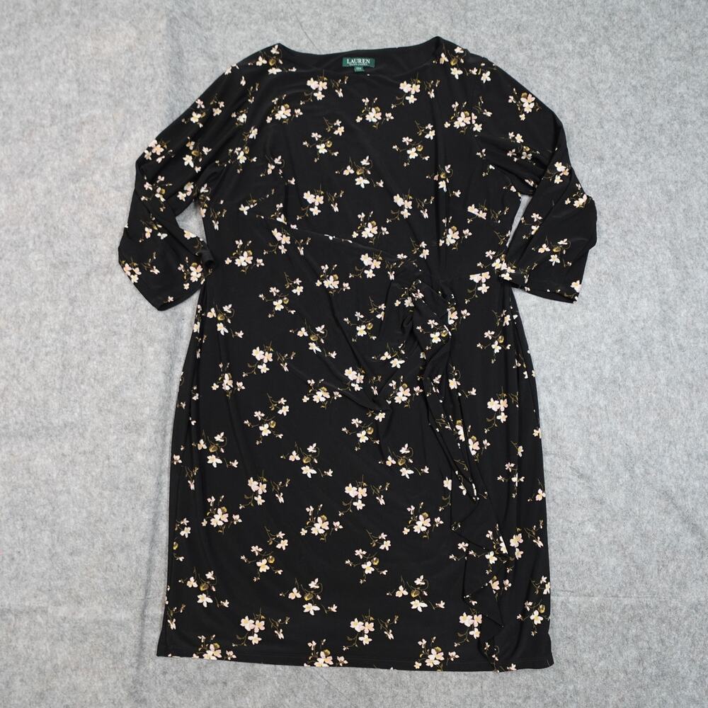 Ralph Lauren Dress Womens‎ 20W Sheath Crew Neck Floral 3/4 Sleeve Jersey Knit